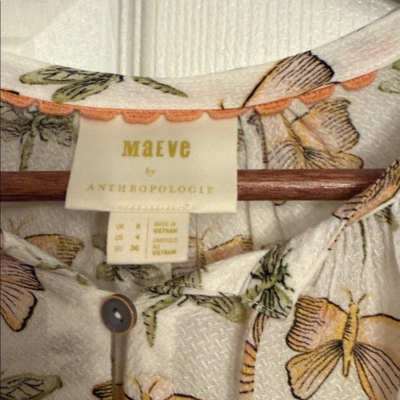 New Maeve Anthropologie Butterfly dragonflies Print Cream Blouse 4 $129 - Picture 6 of 7